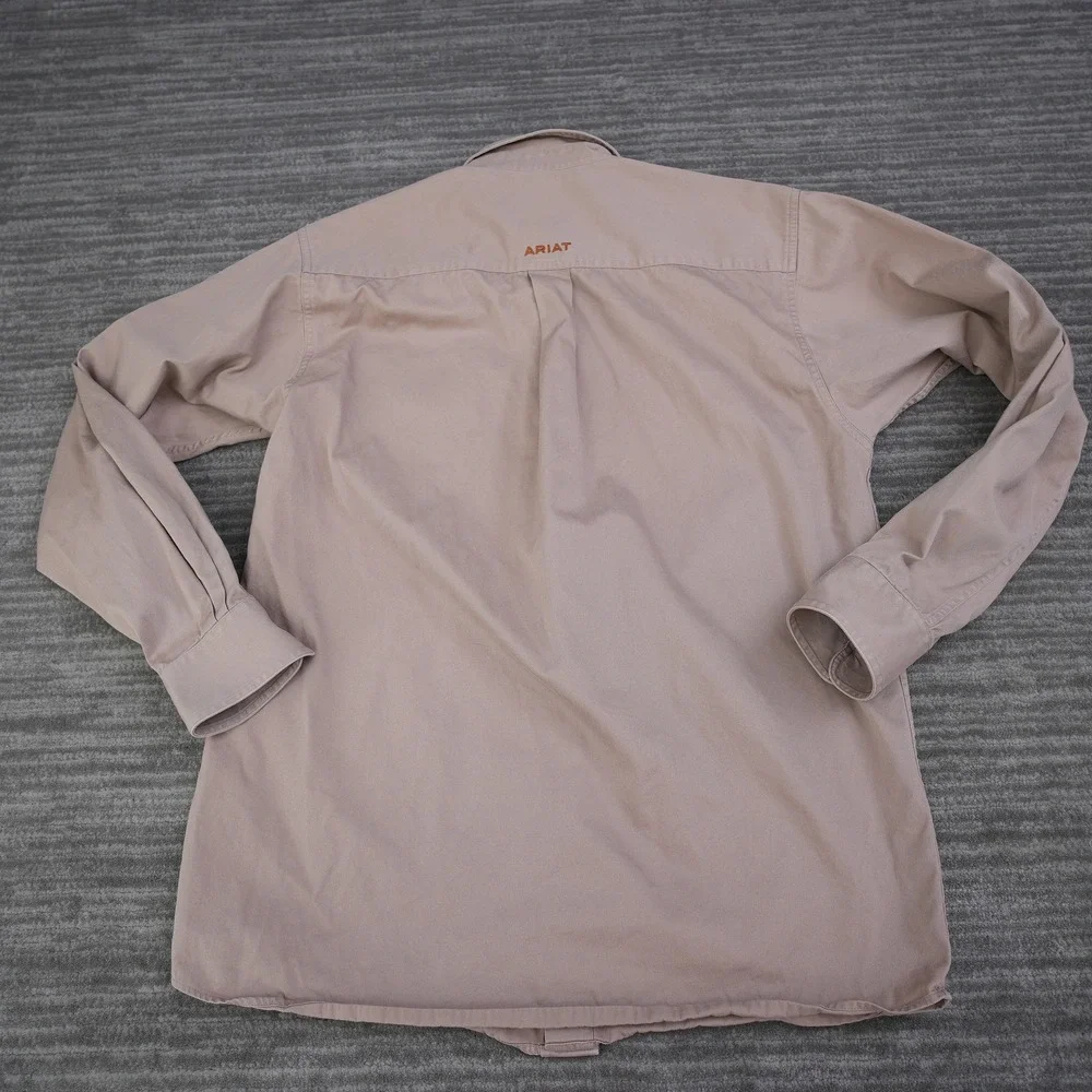 Ariat Shirt Men Small Tan Long Sleeve Button Down Twill Western Khaki Logo S - Picture 3 of 14